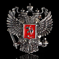  Значок герб РФ с красной эмалью посеребрение с оксидированием