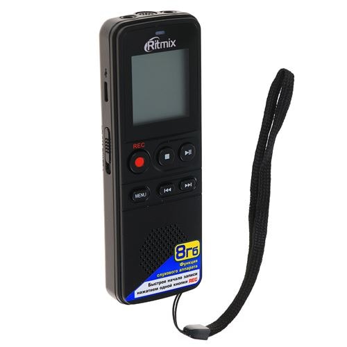 Диктофон RITMIX RR-810 8Gb Black, MP3, микрофон, дисплей, чехол, ремешок