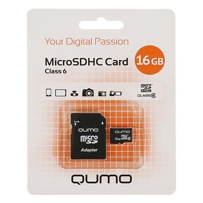Карта памяти microSDHC Qumo 16 Гб class 6, с адаптером