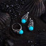 Гарнитур, 2 предмета (серьги, кольцо), серебрение, размер кольца 19, бутон «Агат голубой»