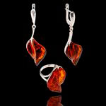 Гарнитур, 2 предмета (серьги, кольцо), серебрение, «Янтарь», две половинки, цвет МИКС, размер МИКС