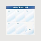 Информационный стенд настенный "Информация" А4 пластиковый белый/синий (6 отделений), 750х750мм Информационный стенд настенный "Информация" А4 пластиковый белый/синий (6 отделений), 750х750мм