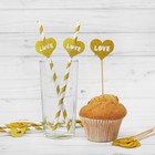 Набор для праздника LOVE, 5 трубочек, 5 шпажек, цвет золотой Набор для праздника LOVE, 5 трубочек, 5 шпажек, цвет золотой