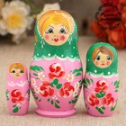 Матрёшка «Розовые цветочки», зелёный платок, 3 кукольная, 9 см Матрёшка «Розовые цветочки», зелёный платок, 3 кукольная, 9 см